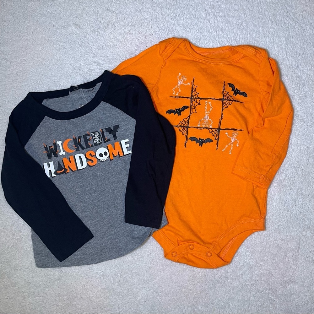 George Kids Long Sleeve Halloween Tees - Gray and Orange